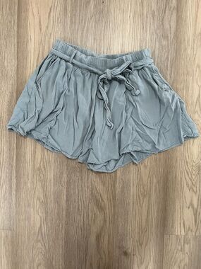 Mahina Blue Gray Flowy Shorts Elastic Waist Tie Boho Casual Size Medium